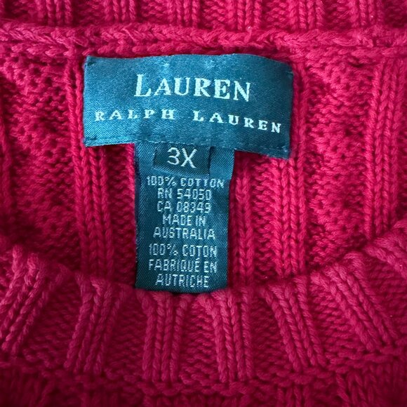 Lauren Ralph Lauren Crest Red Cable Knit Crest Sweater | Women’s 3X - Picture 2 of 5